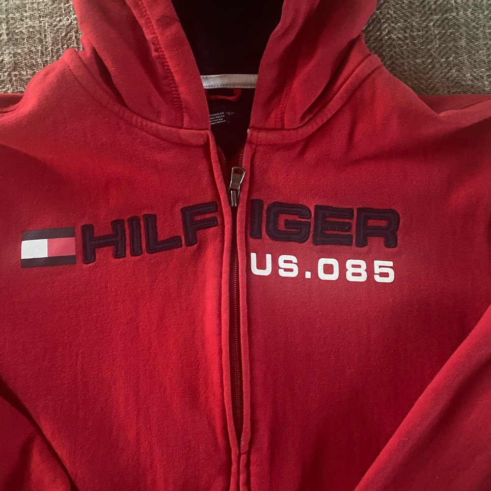 Tommy Hillfiger red zip up jacket Sz large Jr’s